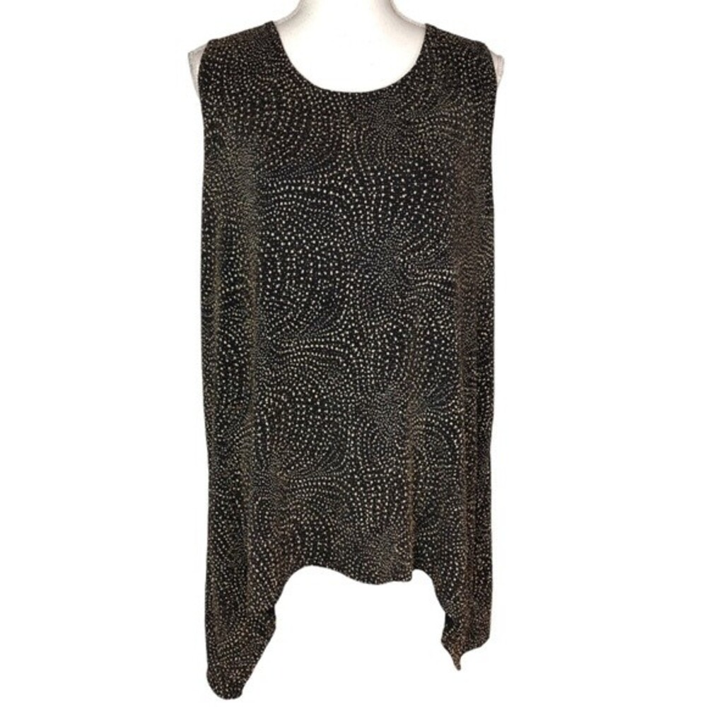 Onyx Nite Gold Metallic Sparkle Pointy Hem Tank Blouse